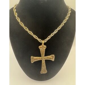 Vintage Sarah Coventry Signed Cross Necklace Statement Fashion Jewlery 17" Long